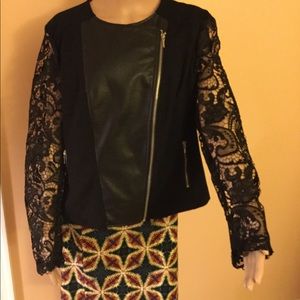INC Black Jacket Detailed Lace Sleeves